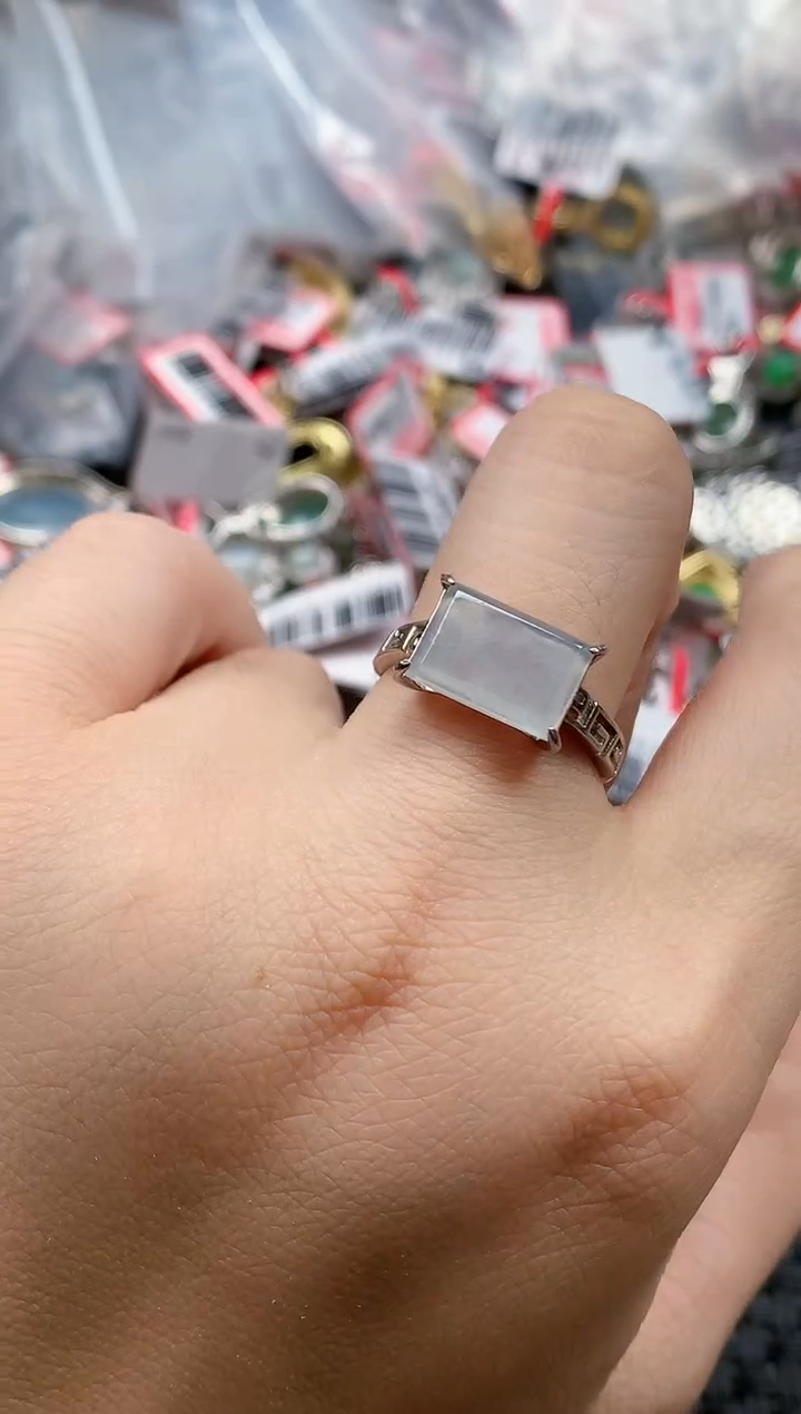 银S925镶嵌戒指翡翠天然A货缅甸翡翠