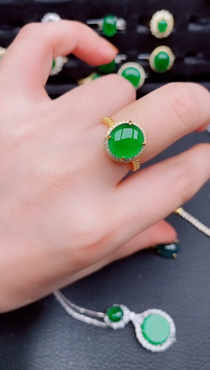 【闪购商品】翡翠戒指银S925镶嵌天然a货翡翠421