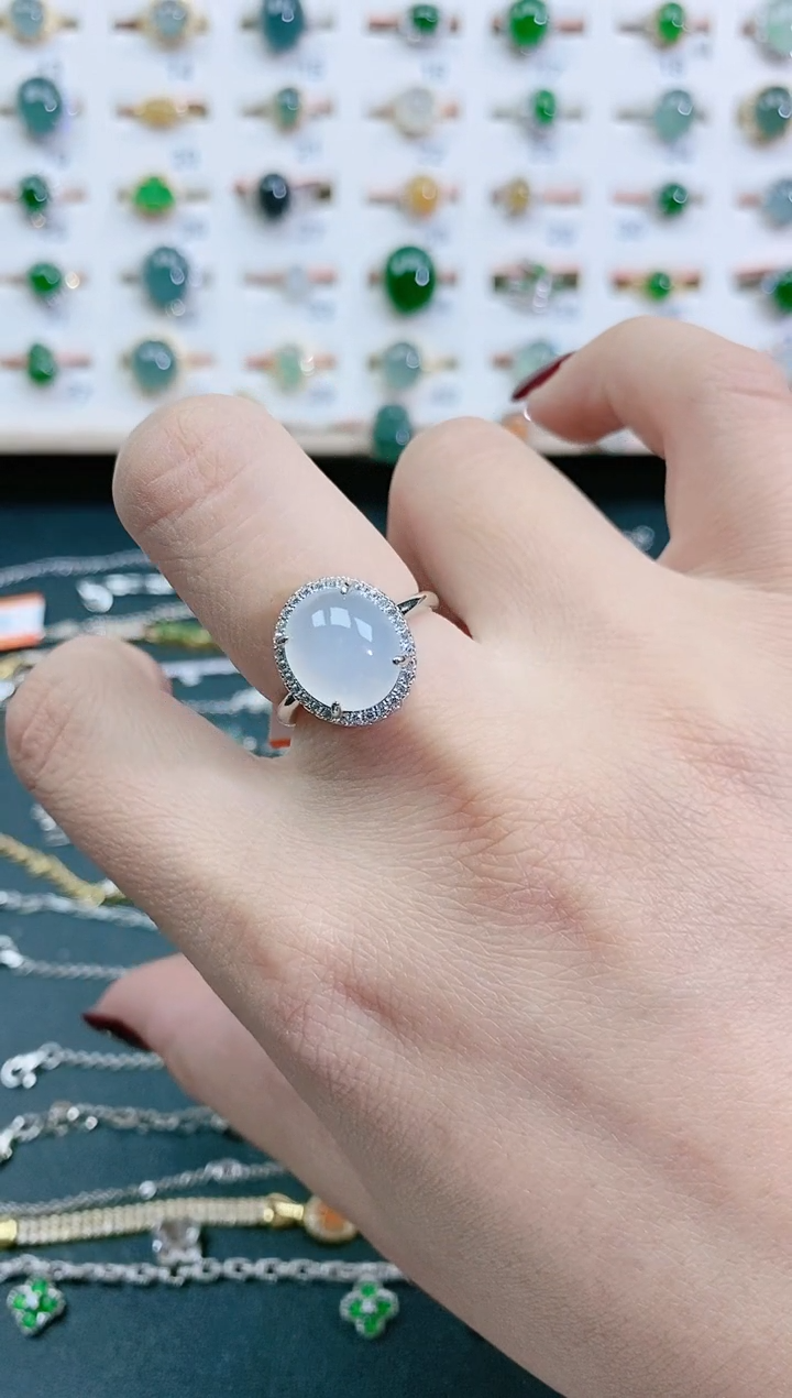 翡翠戒指银S925镶嵌天然翡翠