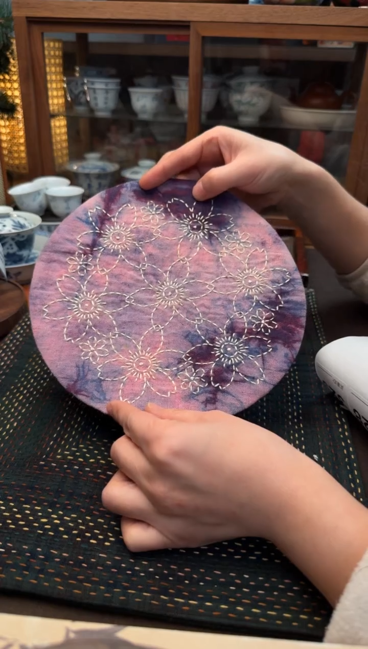 【闪购商品】织绣Cici手作刺子绣植物染柿染茶席-090