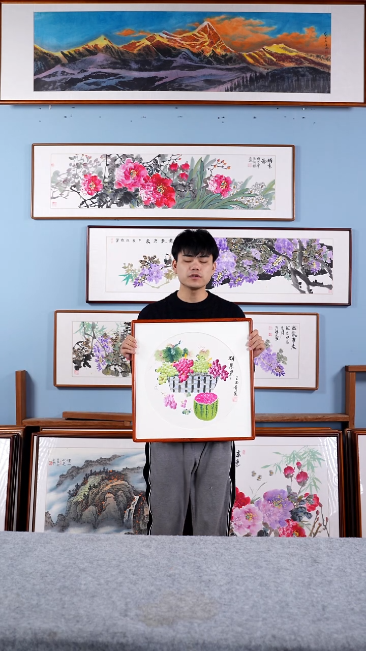 【闪购商品】国画戚莉莉《硕果累累》手绘含框52*52