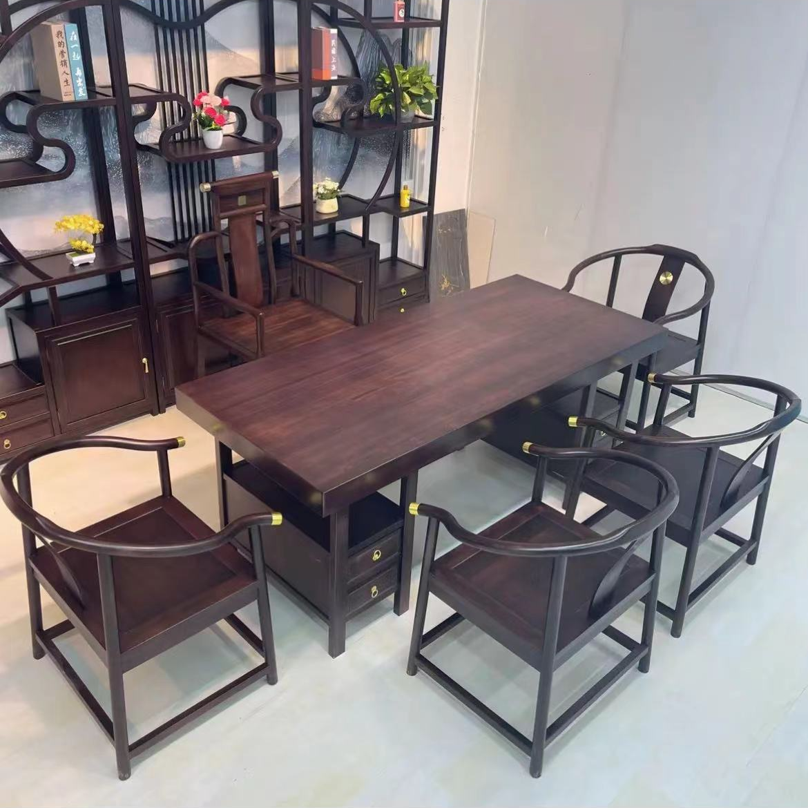 实木大板茶桌乌金木抽屉储物新中式两用客厅茶桌茶台