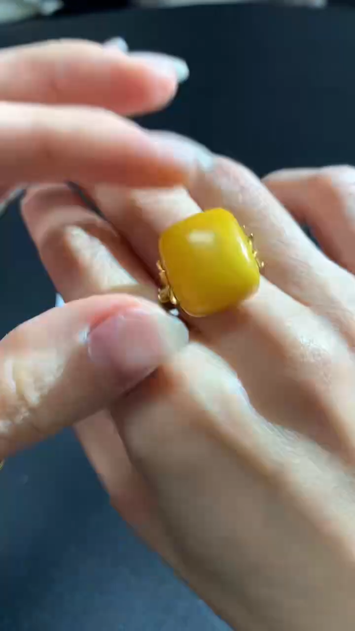 【闪购商品】蜜蜡裸石银S925镶嵌戒指回流不退不换|380+0