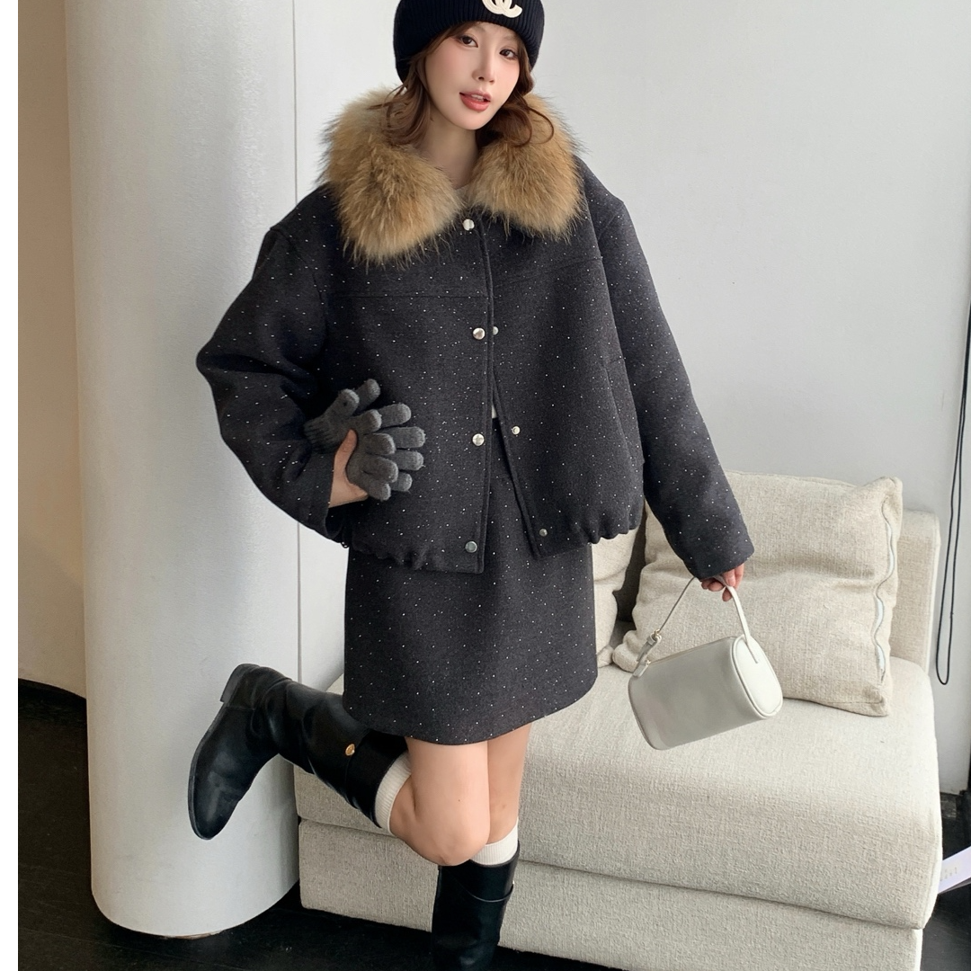 FANN 新款真毛领套装羽绒服