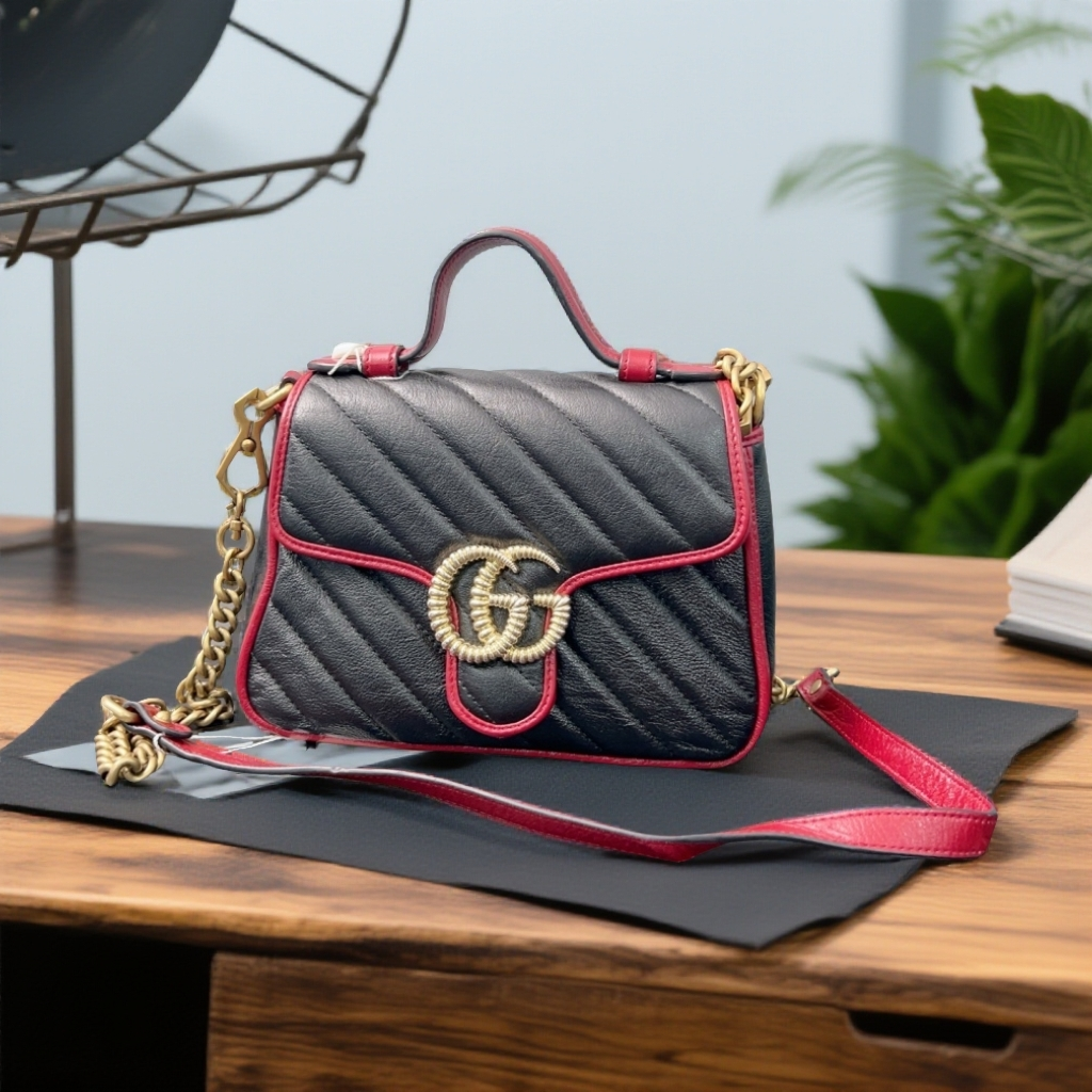 95新 GUCCI/古驰  黑拼红手提单肩包  1794 5846 