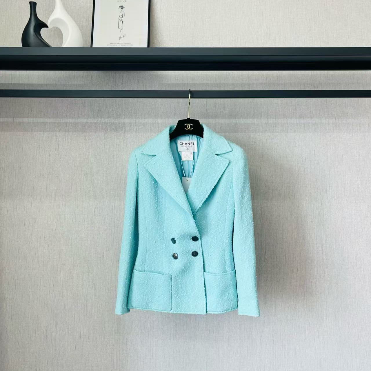 95新 Chanel/香奈儿 中古薄荷绿收腰双排扣西装外套/f36/编号704