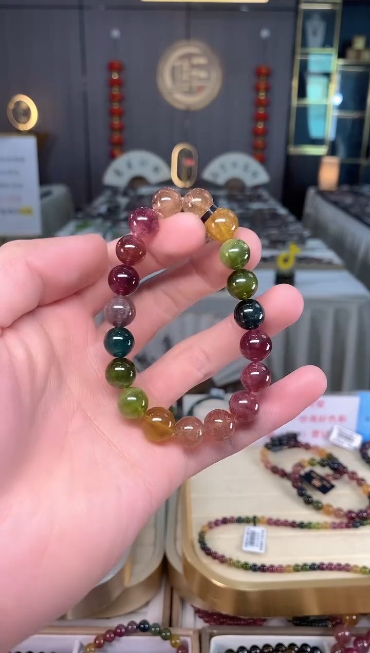 未镶嵌老矿碧玺彩虹单圈手串10mm+碧玺xion多样性发一条