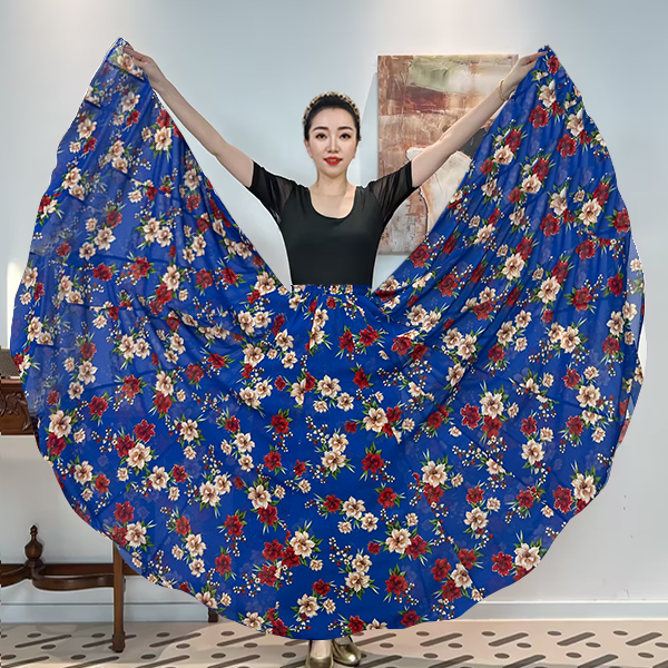 A《思蓝致雅》雪纺长款大摆时尚半身裙/720°带衬裙