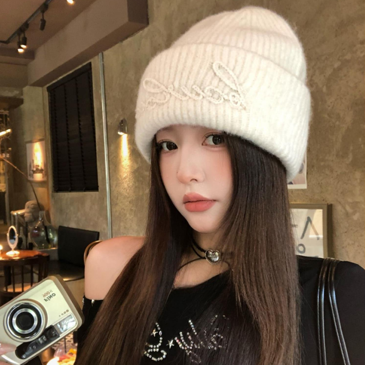 2025加厚毛线帽子羊毛混纺冬季保暖护耳大头围秋冬新款字母针织帽