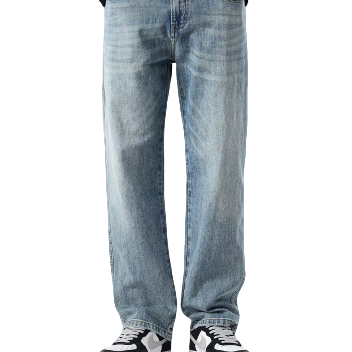 蓝色无弹直筒裤牛仔裤秋冬宽松长裤水洗时尚男士