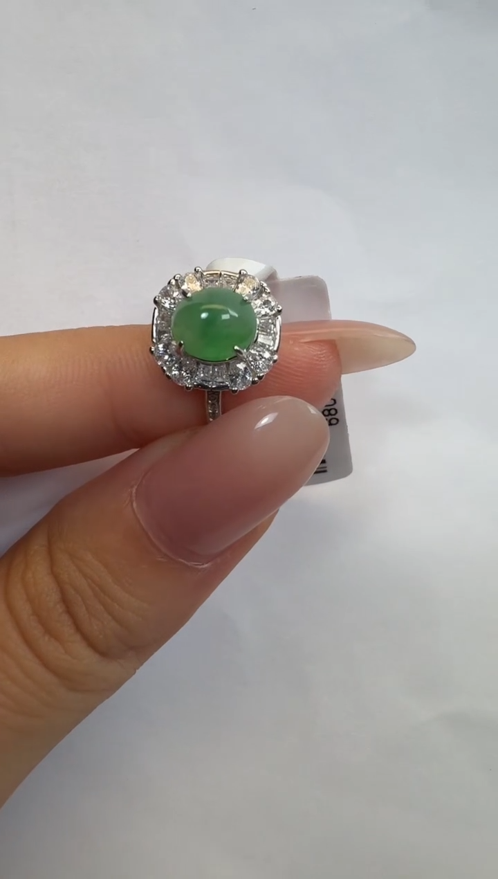 银S925镶嵌戒指翡翠925银镶A货翡翠戒指218
