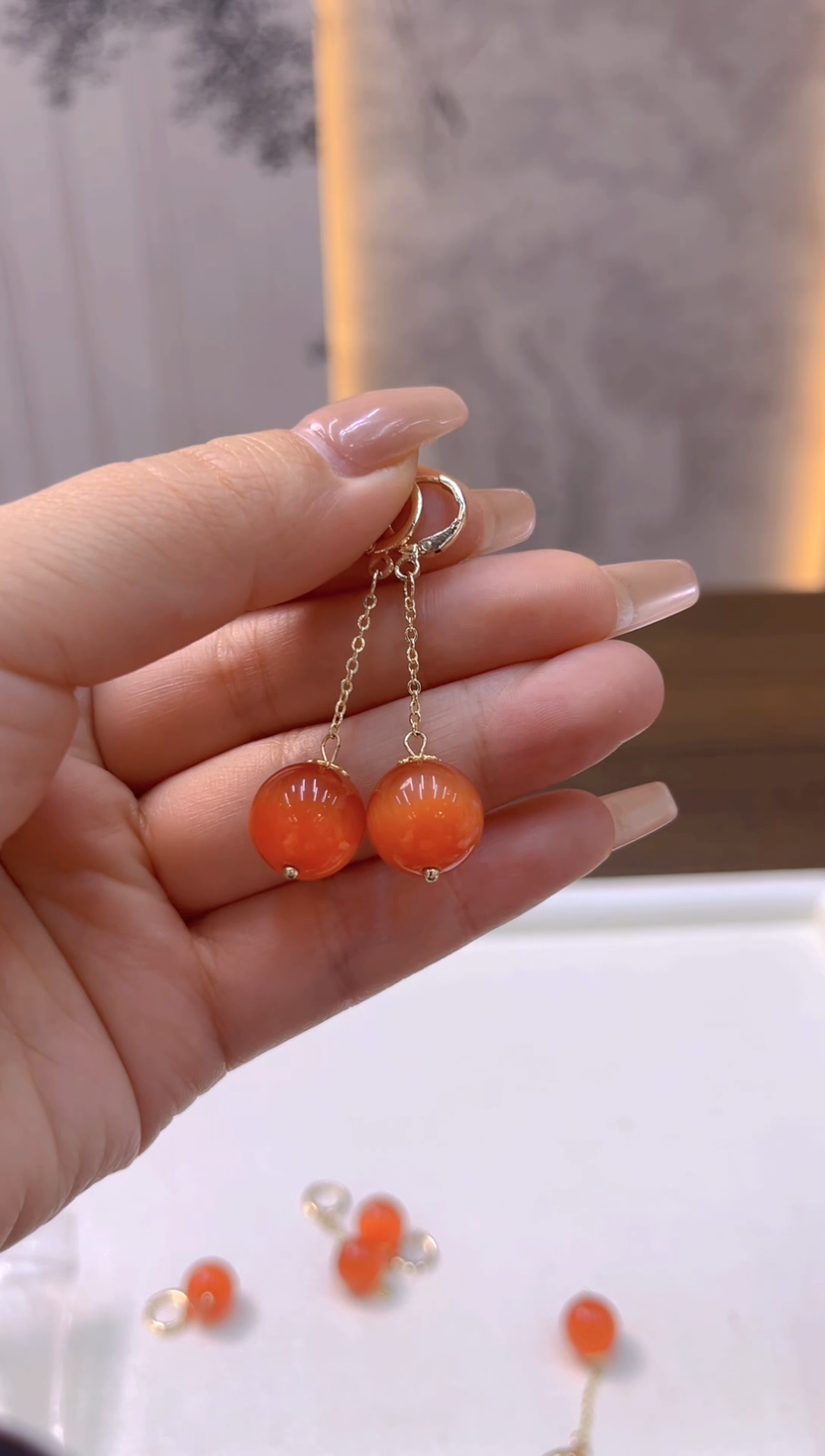 14K金镶嵌耳饰碧玺猫眼E696