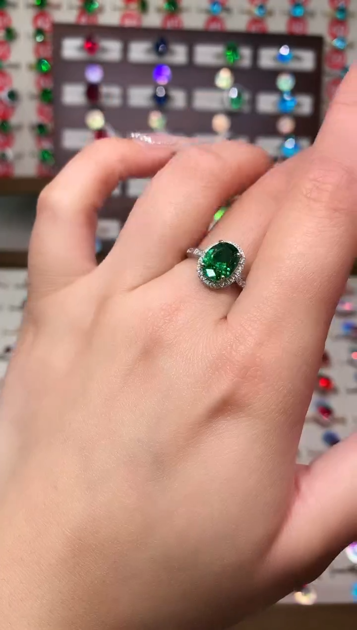 银S925镶嵌透辉石戒指7*9 银托