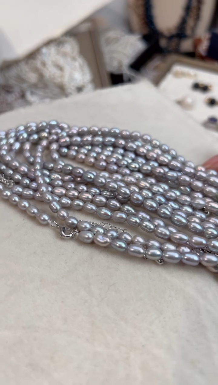 未镶嵌福利淡水珍珠灰色*强光珍珠项链无核5mm左右
