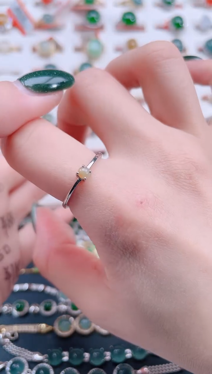 银S925镶嵌戒指翡翠天然翡翠