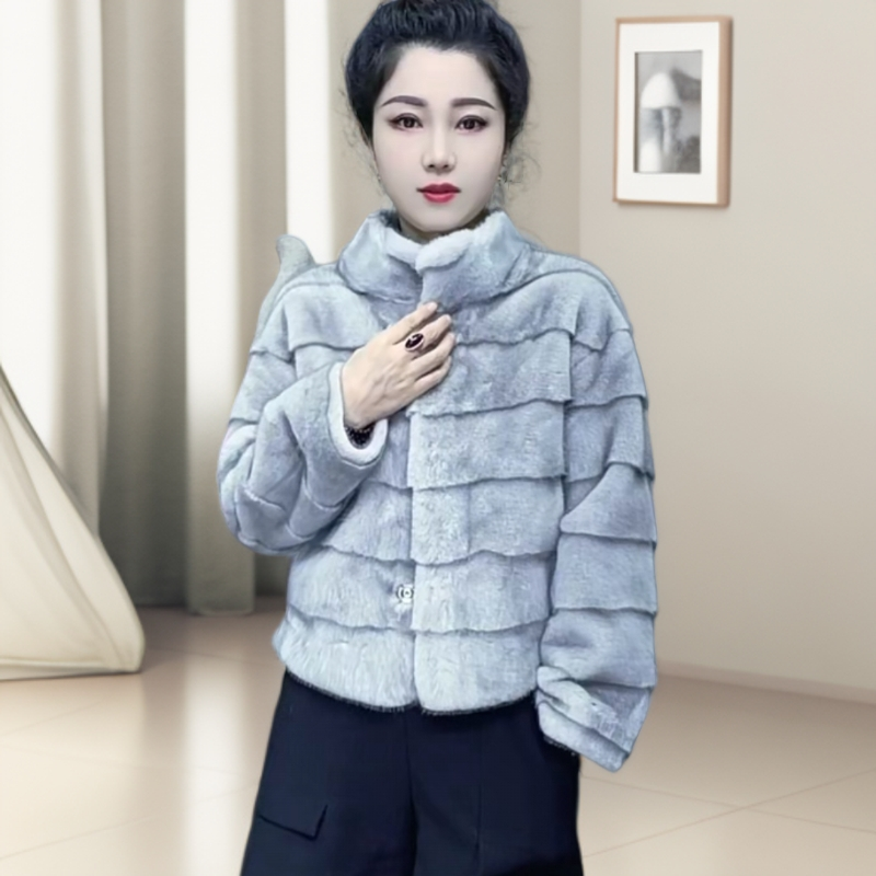 【淼姐专属1】竹节貂 灰色 绒皮毛一体外套时尚气质百搭设计师