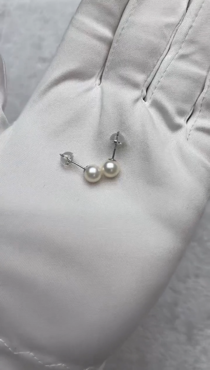 银S925镶嵌海水珍珠耳饰AK素钉6.5-7mm