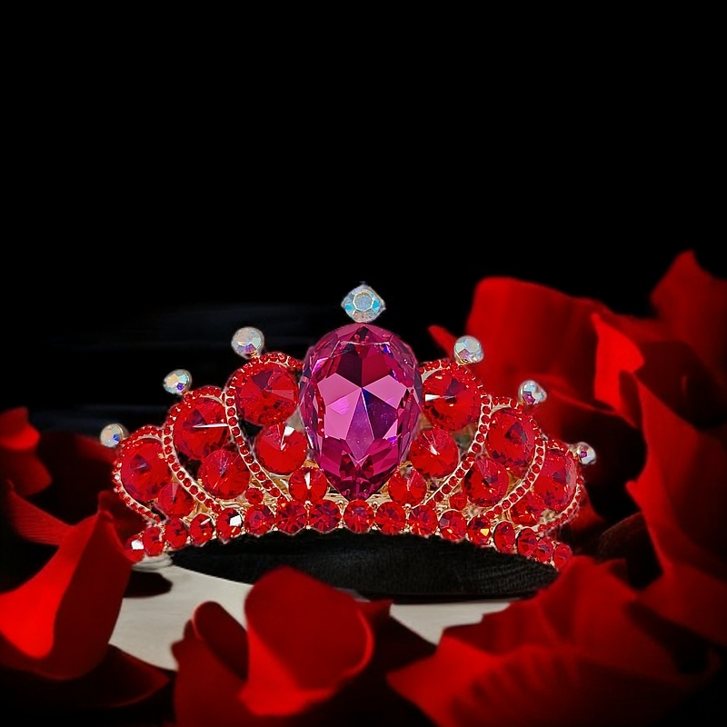 新春新年红《女王》皇冠大弹簧夹 S101大红色全扎轻奢新年礼物发夹