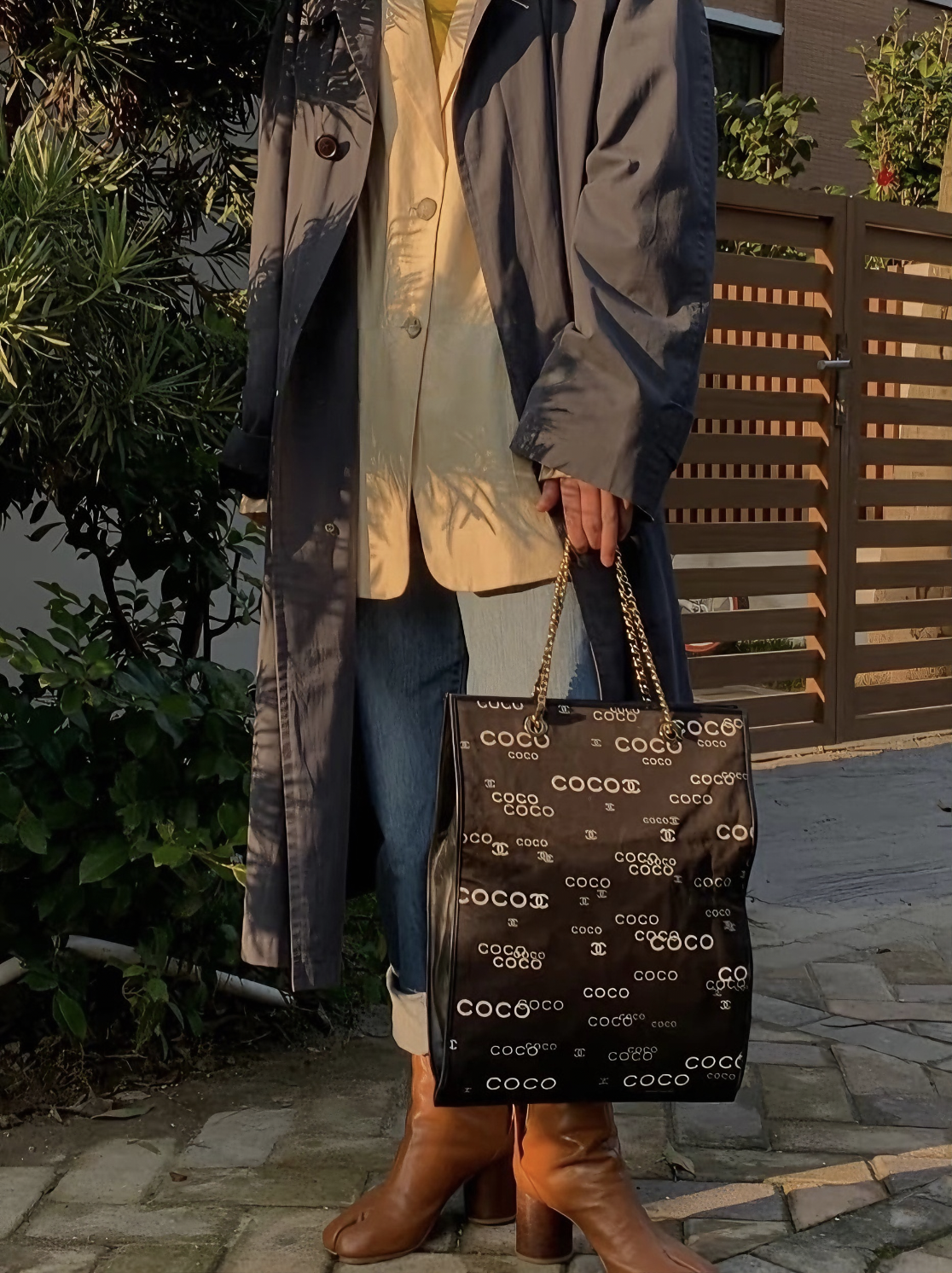 95新 Chanel/香奈儿 黑金coco帆布托特琴谱包 底长29 7开