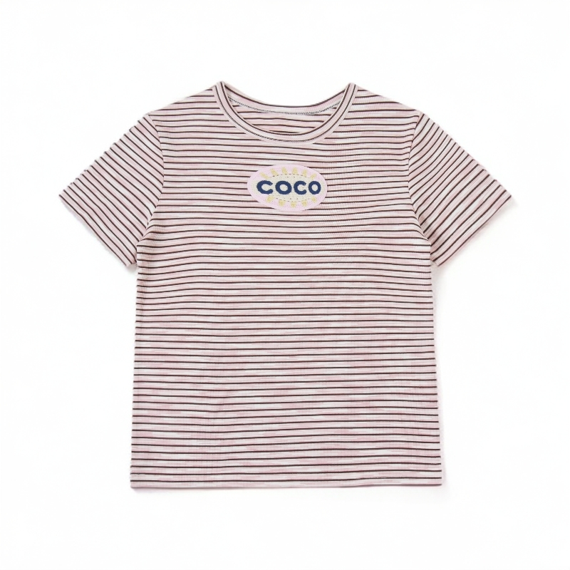 CC专属【粉条纹】2025夏新款设计重工气质百搭时尚短袖T恤