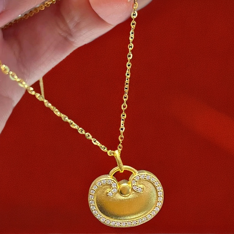 新中式老风祥爆款镶钻小元宝如意锁吊坠可爱设计感百吊坠挂件