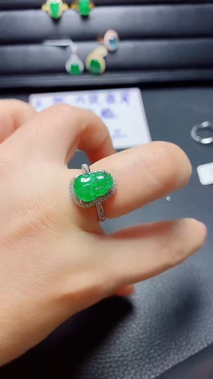 银S925镶嵌戒指翡翠天然翡翠A货s925银镶