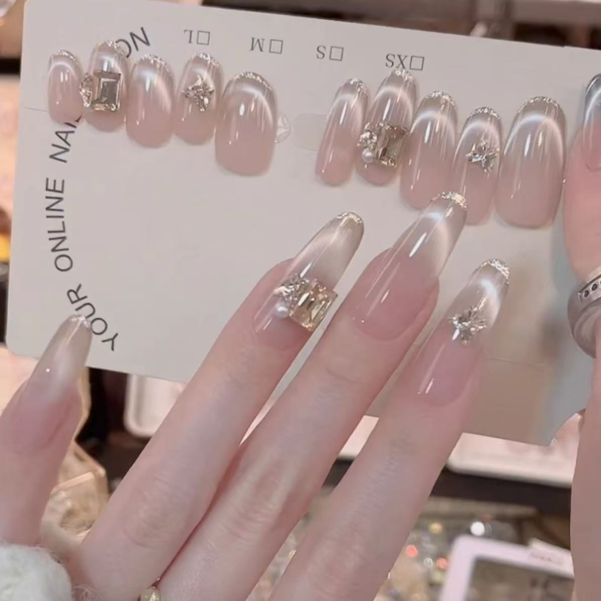 春日暖阳纯手工穿戴甲甲片高级感猫眼法式显白气质美甲成品假指甲