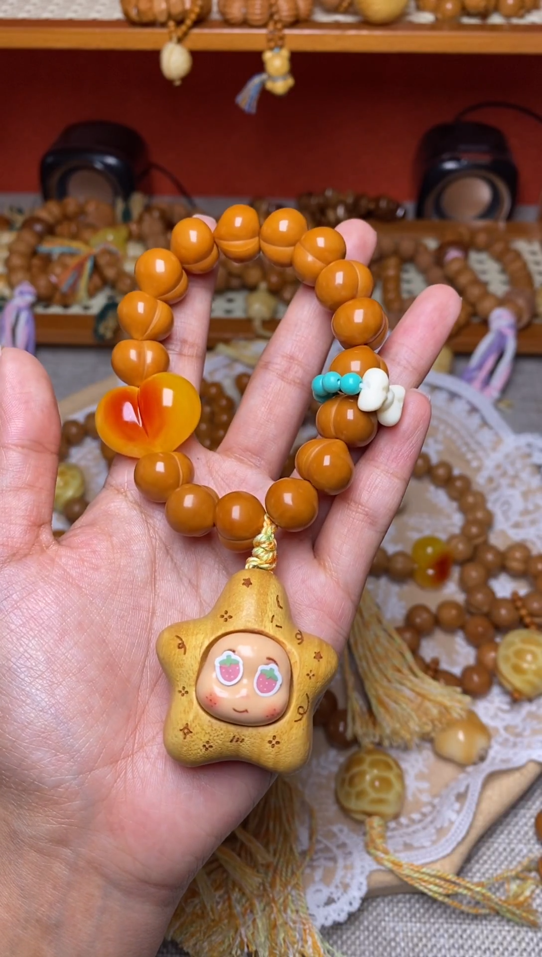 把件猴头核桃全品屁桃➕星娃娃爱心蝴蝶结卡环【4配饰款】