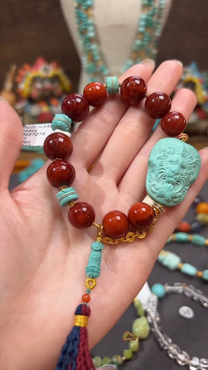 【闪购商品】南红玛瑙手链18K金镶嵌南红手链