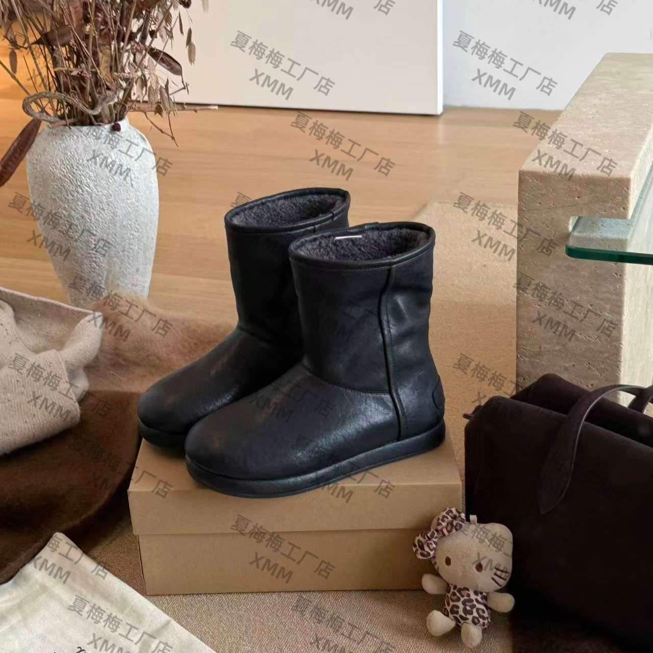 XMM.【牛皮雪地靴】时尚雪地靴休闲女一脚蹬冬季厚款百搭潮流V667-5