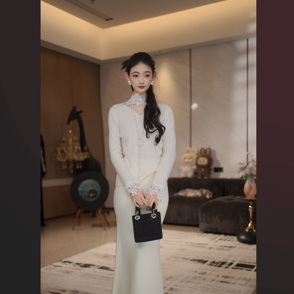 【Jier吉儿】原创设计师 法式设计师优雅针织网红修身中式毛针织衫