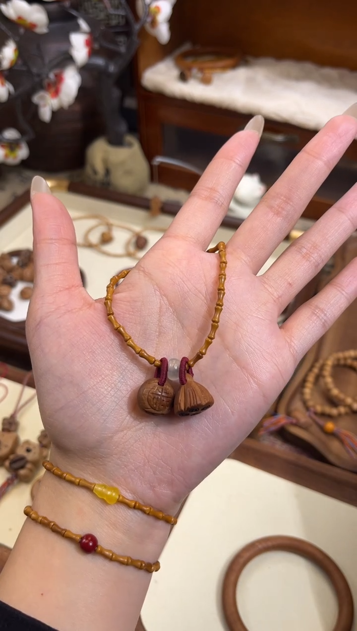 手串桃核【桃缘行】竹节「福气莲莲」桃核辟、挡、驱、护 备注手围