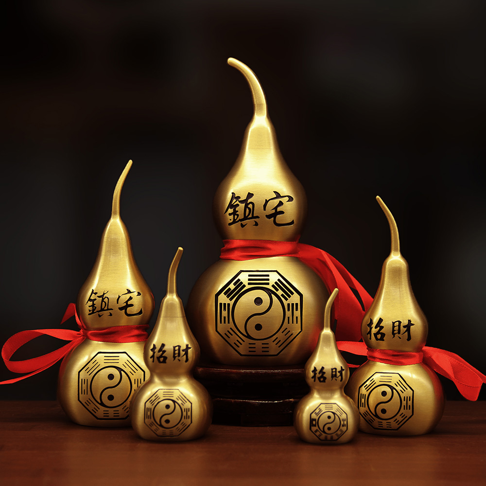 壹心铜 黄铜招米镇米14-17-21-26-33-39八卦葫芦玄关办公室摆件
