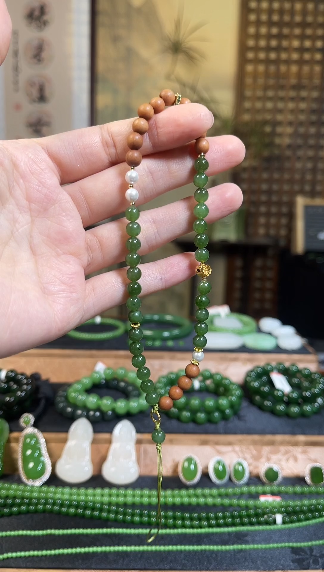 颈饰未镶嵌和田玉（碧玉）±6mmDIY手机链多样性发一