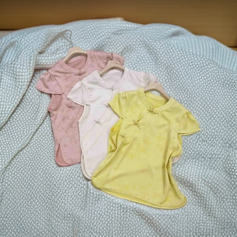 新中式夏季古风斜襟时尚绣花短袖上衣----2256