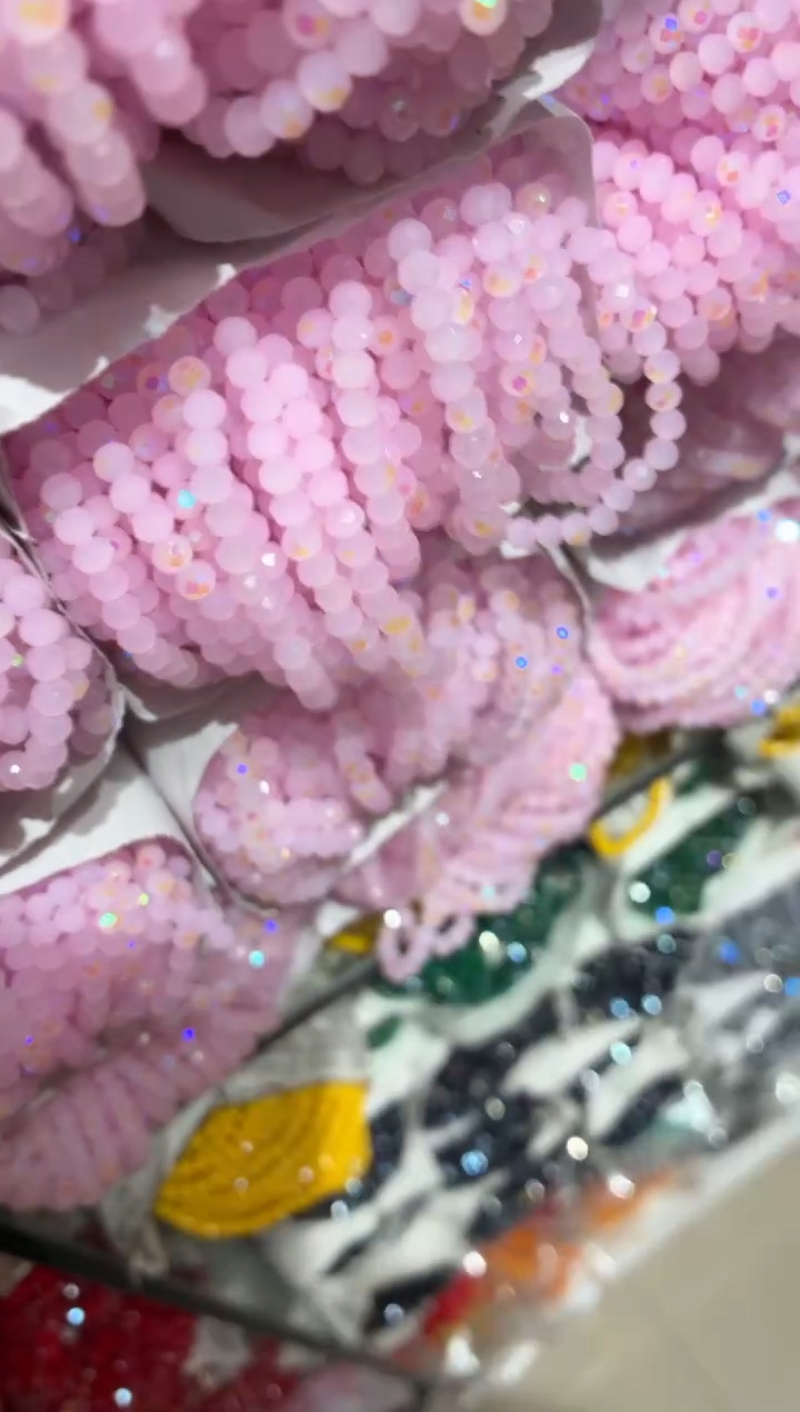 玻璃2916卡4水晶扁10条微光粉玉