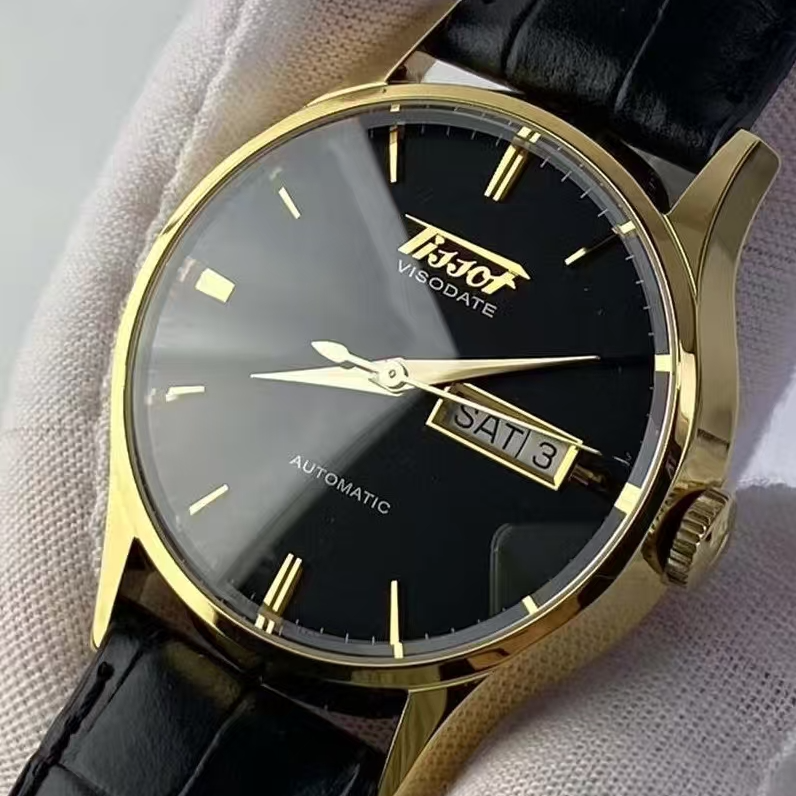 99新 Tissot/天梭 怀旧经典 自动机械 pvd镀金 40毫米 专柜价4950