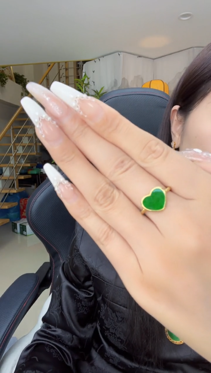 【闪购商品】翡翠戒指银S925镀金镶嵌天然缅甸翡翠A货戒指
