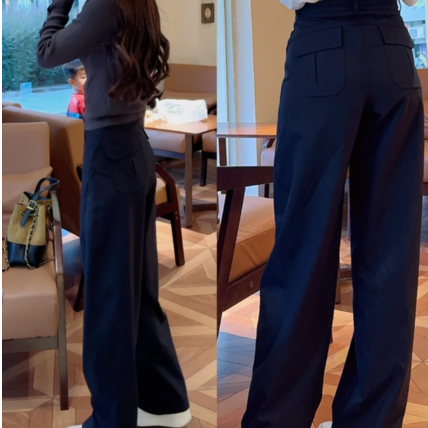 【新款秋冬加绒加厚】复古弯刀休闲裤女秋季高腰显瘦百搭直筒裤