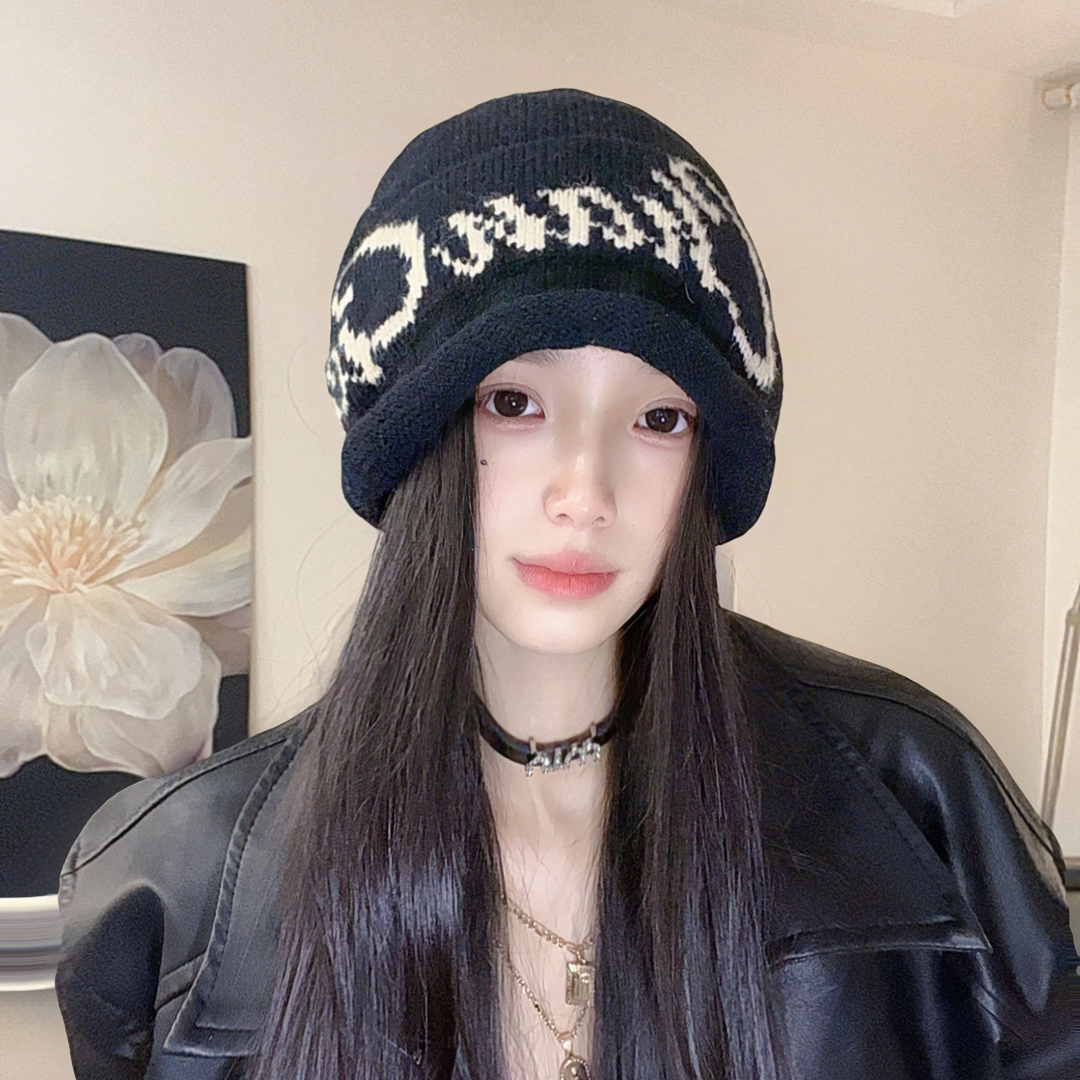 韩版卷边大头围抽绳堆堆帽子女2025秋冬季新款显脸小保暖针织帽潮