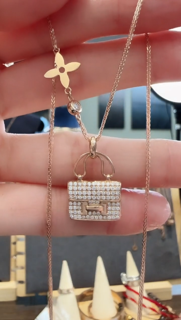 18K金镶嵌吊坠(不含链)天然钻石18K金钻石包包吊坠不含链