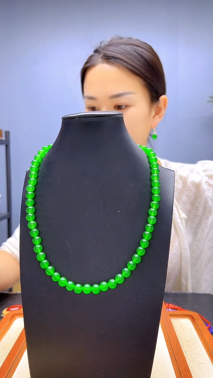 翡翠14K金镶嵌颈饰静柏diy严选颈饰8mm项链