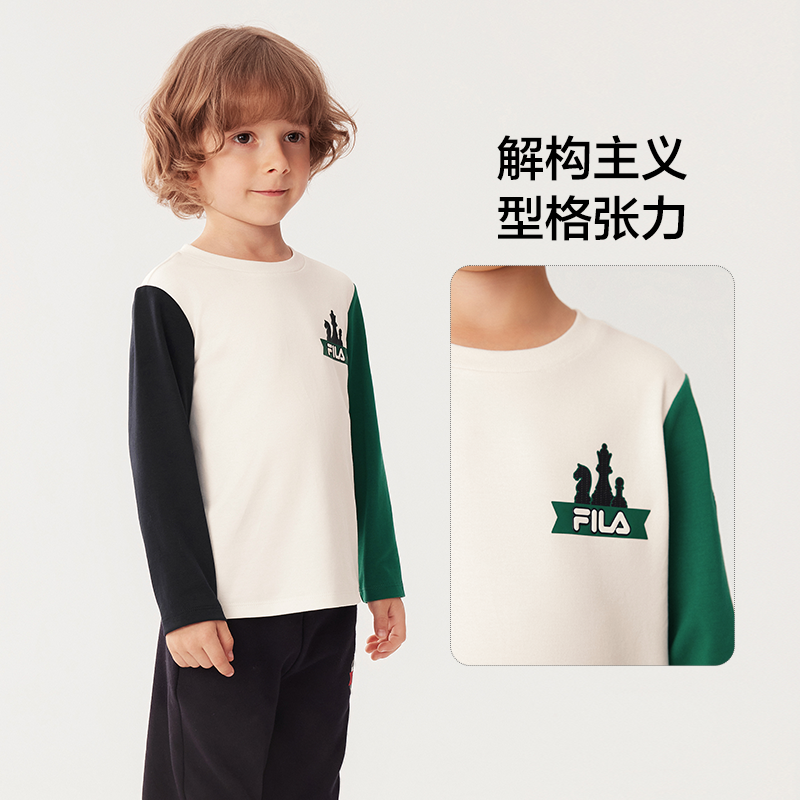 FILAKIDS斐乐儿童拼接撞色简约阔版套头宽松卫衣上衣K11B531209