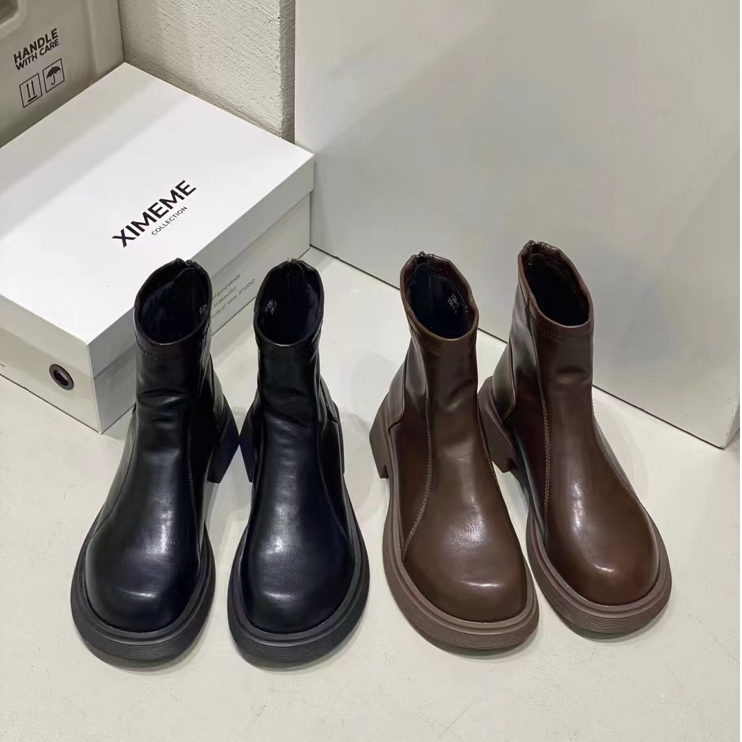 好穿！爆款复古短筒马丁靴女2024新款百搭加绒切尔西瘦瘦靴728-1