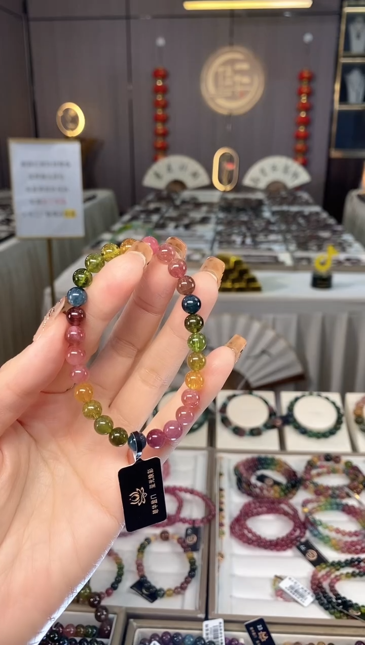 未镶嵌老矿碧玺色标彩虹单圈手串6mm+碧玺dan多样性发货一条