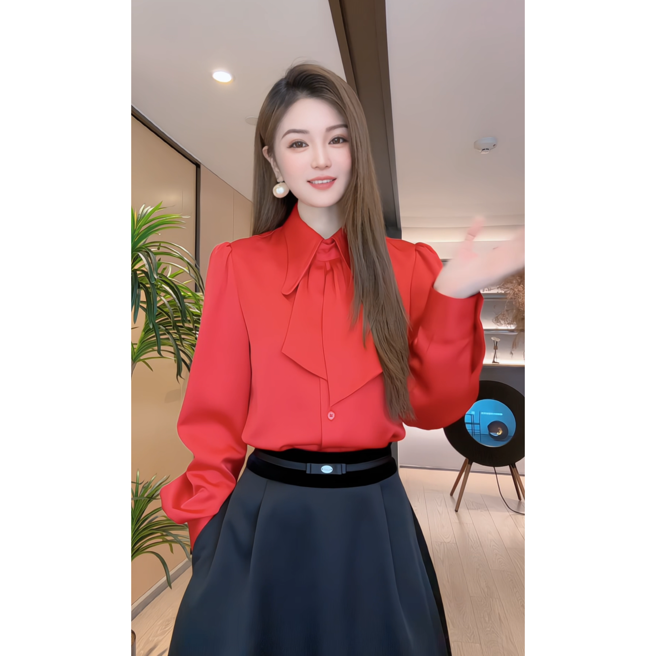 【深圳米熙儿】秋冬加厚法式洋气飘带百搭小众气质轻奢衬衣衬衫Y093