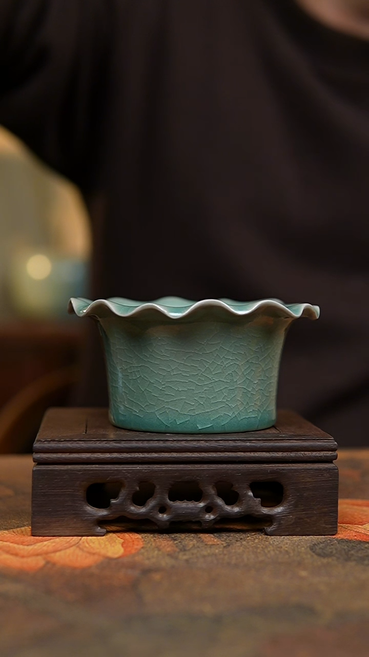 杯仿古翡翠绿纯手工花器