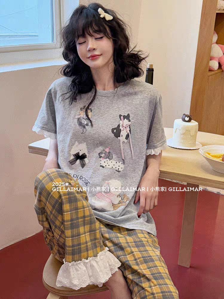【短袖长袖】纯棉女睡衣宽松条纹春夏新款大码宽松纯棉舒适家居服