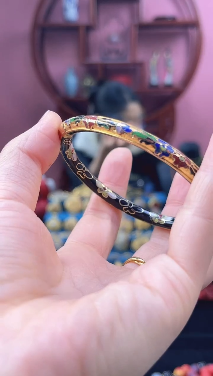 非遗 景泰蓝 金地 开口镯 52-62 宝蓝