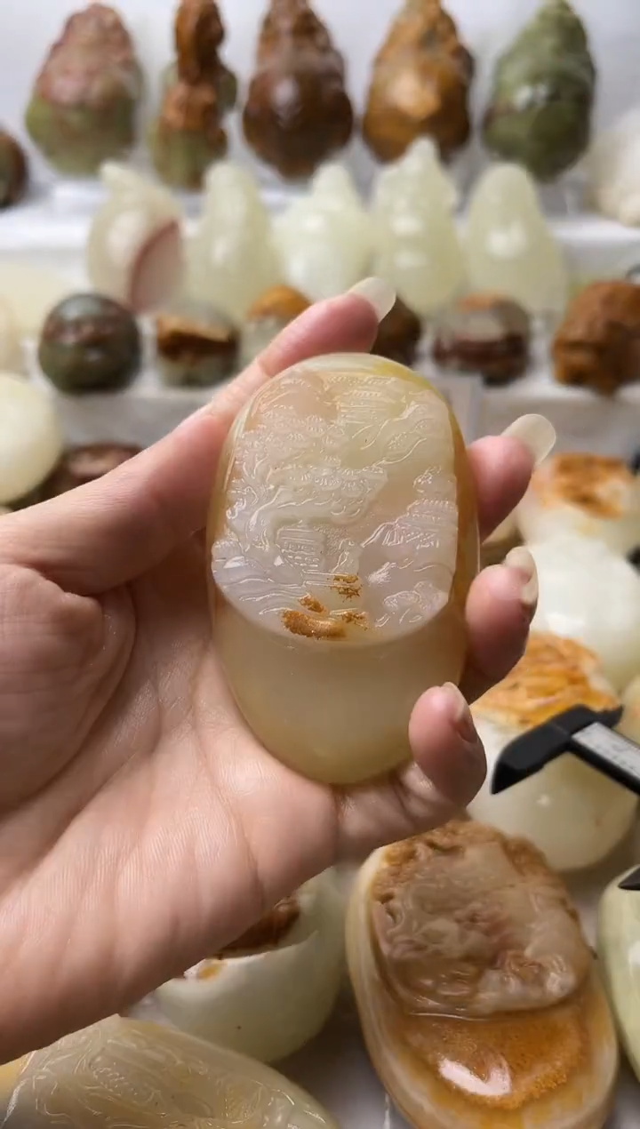 石材方解石手把摆件不退换山水